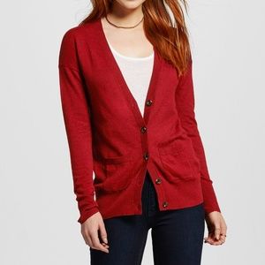 Red Button-up V-Neck Boyfriend Cardigan Target